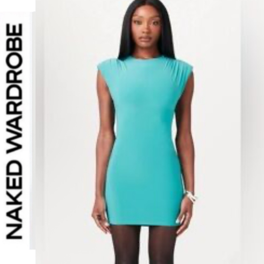 Naked Wardrobe 👗 turquoise ruched butter soft mini dress